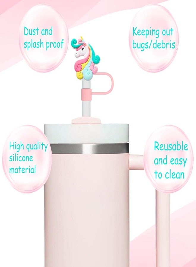 Cussom 4PCS Pink Straw Toppers Set, 10mm Unicorn Straw Covers Cap Compatible with Stanley Cups 30&40 Oz Tumbler with Handle, Reusable Silicone Drinking Tips Accessories - Image 3